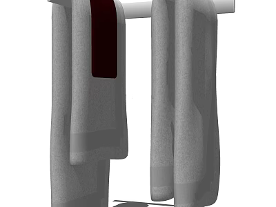 Soft Absorbent Cotton Towels Hanging On Rod With Gray And Red Accent Design 3d model
