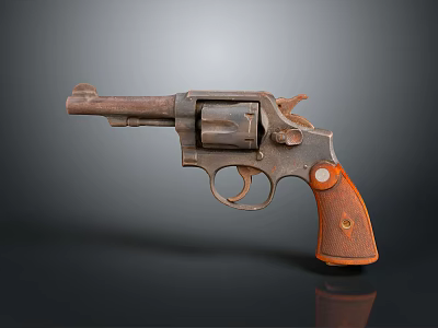 Vintage Revolver With Wooden Grip Classic Metal Parts And Retro Design 3d model