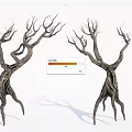 Leafless Trees With Twisted Trunks And Root Like Legs Artistic Design 3d model
