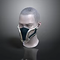 Metallic Face Mask With Black Accents On Head Model