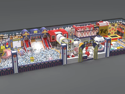 Colorful Indoor Kids Playground With Ball Pit Slides Climbing Structures And Cartoon Decorations 3d model