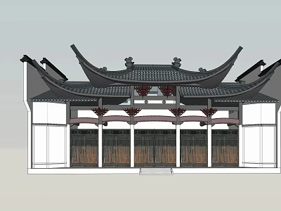 Ancient Chinese Architecture With Curved Eaves Tiled Roof And Wooden Structure 3d model