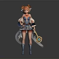 Magical Female Character With Twin Bun Hairstyle Holding Creature Themed Staff And Decorative Leather Boots