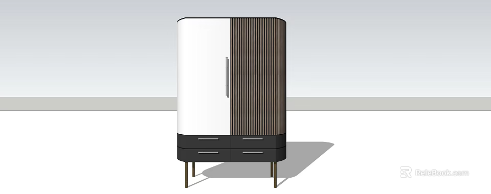 Modern Sleek Storage Cabinet With Black White Design Drawers And Legs 3d model 