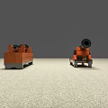 Two Black Cannons With Wooden Bases Placed On Light Colored Surface 3d model