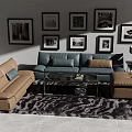 Modern Sofa And Coffee Table Set With Blue Brown Sofas Patterned Rug And Wall Art 3d model
