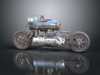 Vintage Metallic Motorcycle Design With Exposed Mechanical Engine Classic Wheels And Reflective Surface 3d model
