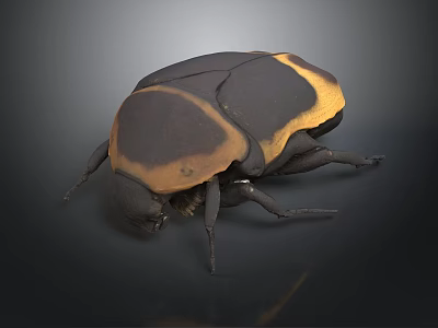 Realistic Black and Yellow Beetle With Carapace Six Legs 3D Model Dark Background 3d model
