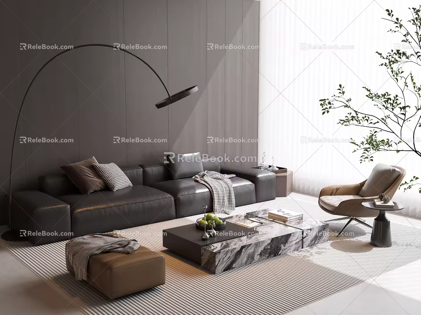 Modern Italian Sofa Combination Sofa Coffee Table Combination Leather Sofa Multi-Person Sofa Single Sofa Living Room Sofa 3d model