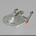 Silver Cosmic Spaceship Model With NCC1650 Number And Red Engine Lights 3d model