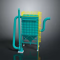 Industrial Dust Collector Equipment With Green Body Yellow Ladder And Curved Pipes