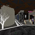 Unique KTV Interior Featuring Brick Walls Wooden Ceiling And White Dead Tree Decor
