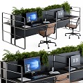 Modern Table and Chair Combination Office Workplace Black Wood Laptop 3d model