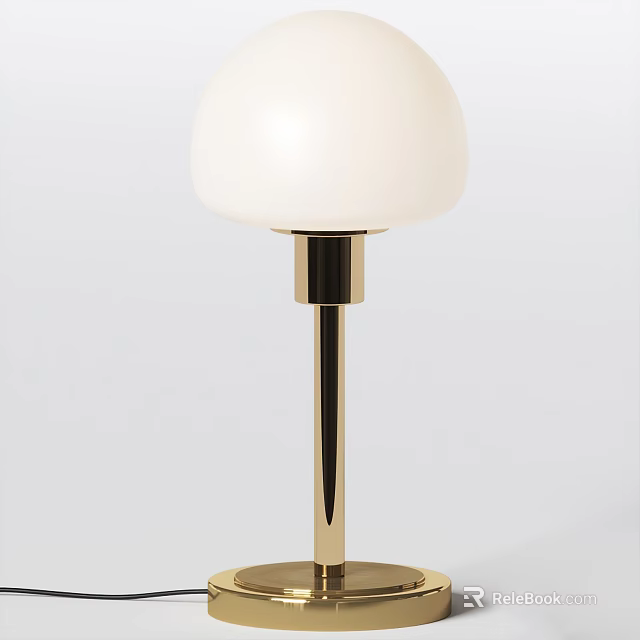 Modern Minimalist Table Lamp With White Lampshade And Golden Metal Pole 3d model 