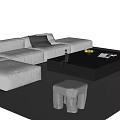 Stylish L Shaped Sofa Coffee Table Combination With Throw Pillows Fruit Magazines And White Stool 3d model