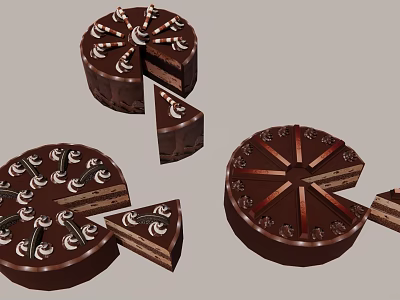 Delicious Chocolate Cake With Sliced Pieces Cream Swirls And Decorative Toppings 3d model