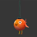 Orange Fish Shaped Decorative Lantern With Yellow Feet And Black Pole 3d model