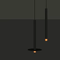 Modern Slim Pendant Lights Hanging Over Dark Textured Wall And Wooden Surface