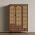 Wooden Wardrobe With Woven Rattan Doors And Drawers In Minimalist Design
