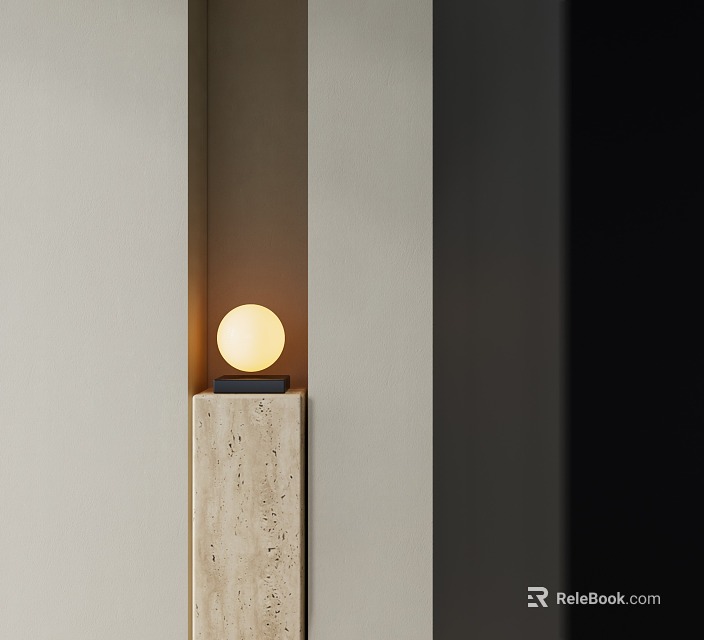 Spherical Floor Lamp On Stone Base In Minimalist Space 3d model 