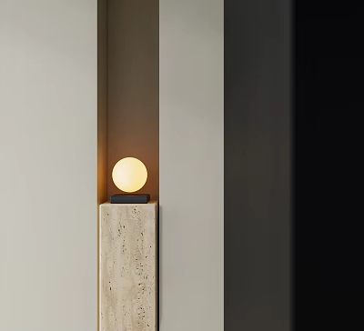 Spherical Floor Lamp On Stone Base In Minimalist Space 3d model