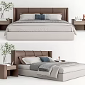 Elegant Double Bed with Brown Headboard Gray Pillows White Linens and Bedside Tables