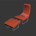Red Modern Chaise Lounge with Ottoman and Metal Frame on Dark Reflective Surface 3d model