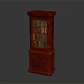 Classic Red Wooden Bookcase With Glass Door Books And Carved Cabinet Details