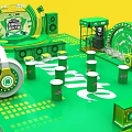 Energy Shopping Exhibition Booth Design With Green Yellow Theme And Headphone Decor