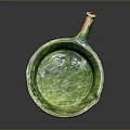 Green Ceramic Frying Pan With Handle And Shiny Surface For Kitchen Use