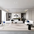 Modern Living And Dining Room Interior With White Sofas Glass Coffee Table And Large Windows