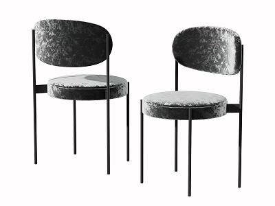 Two Modern Accent Chairs With Black Metal Frame And Velvet Upholstered Seats 3d model