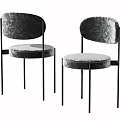 Two Modern Accent Chairs With Black Metal Frame And Velvet Upholstered Seats