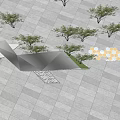 Modern Pergola Design With Seating Areas And Green Trees In Urban Plaza