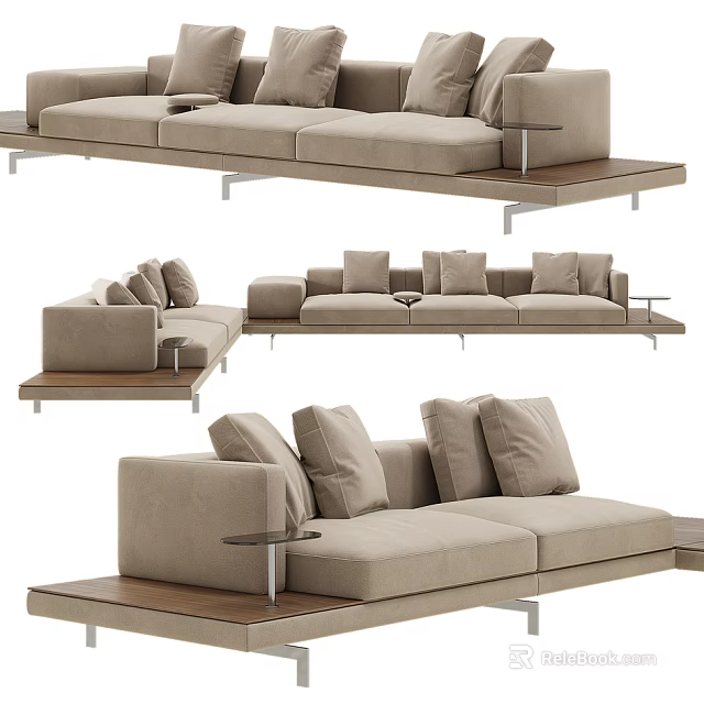 Modern Elegant Modular Fabric Sofa Set With Comfortable Design And Wooden Base 3d model