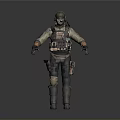 Tactical Military Character In Combat Uniform With Protective Vest And Helmet