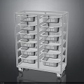 Practical White Rolling Storage Furniture with Multiple Baskets and Shelves 3d model