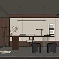 Modern study desk and chair combination chandelier floor lamp hanging picture computer 3d model