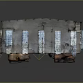 Abandoned Industrial Site With Concrete Tanks Brick Walls Windows And Rusted Floor
