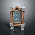 Decorative Wooden Frame Structure With Stone Base And Blue Floral Pattern