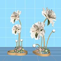 Elegant Floral Art Installation with Large White Flowers Lighting and Blue Grid Background