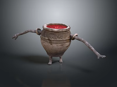 Unique Anthropomorphic Ceramic Pot With Arms Legs And Red Interior For Home Decor 3d model