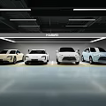 Huawei Four Different Colored Cars Parked In Modern Garage Space