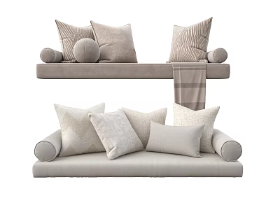 Light Beige Sofa With Patterned Pillows And Cozy Blanket Decorative Setup 3d model