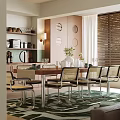 Cozy Restaurant Interior With Wooden Dining Table Rattan Chairs And Circular Wall Decor