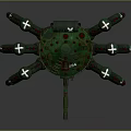 Green Mechanical Spider Weapon Featuring 454 Mark Cross Marks And Multiple Legs 3d model
