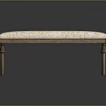 Wooden Bench With Upholstered Patterned Seat And Curved Wooden Legs Design