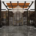 Luxurious Front Desk Reception With Elegant Chandelier Marble Floor And Wooden Decorations