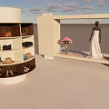 Clothing Store Mannequin In White Wedding Dress With Pink Flowers And Display Shelves Open Area