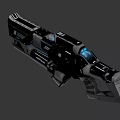 Futuristic Sci Fi Weapon Design With Sleek Black Metal Structure And Blue White Illuminated Accents